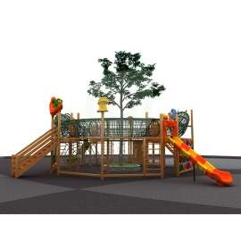廠家直銷幼兒園戶外黃花梨木制攀爬網(wǎng)架蕩橋鉆洞滑梯體能訓(xùn)練組合