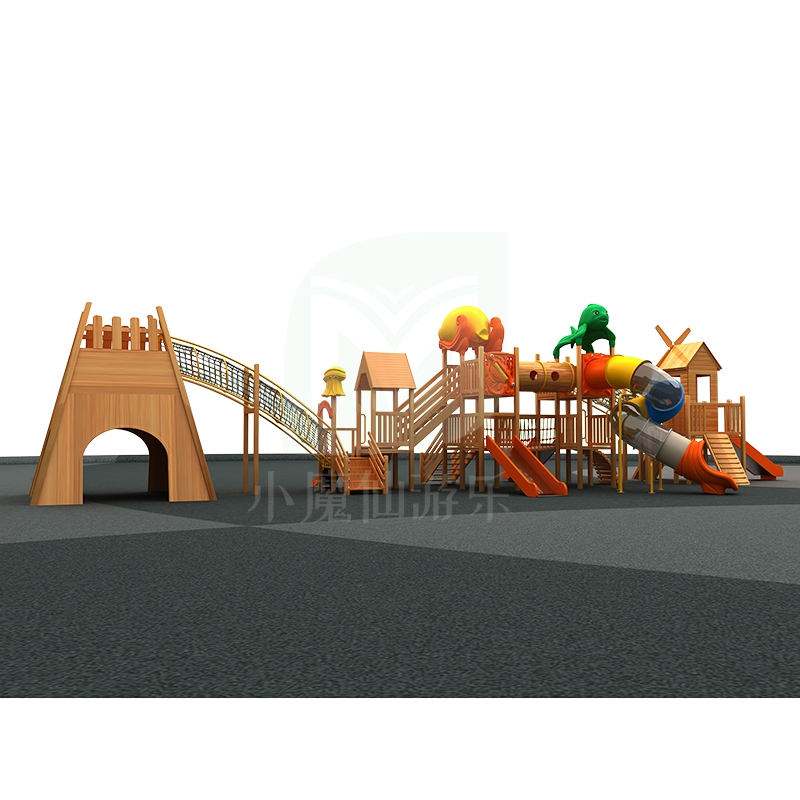 幼兒園孩子們黃花梨木制組合攀爬滑梯